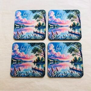Scenic Lake Life Neoprene Coaster Set Handmade